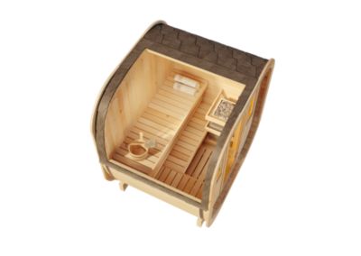 Sauna tonneau ScandiCube Mini XS FinnTherm, 21x17m dim ext (cas échéant incl débord de toit) naturel, 42mm, 3,5m² superficie total
