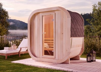 Sauna tonneau ScandiCube Mini XXS FinnTherm, 21x14m dim ext (cas échéant incl débord de toit) naturel, 42mm, 2,9m² superficie tota