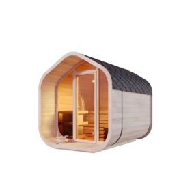 Sauna tonneau ScandiCube Wave Confort FinnTherm, 23x29m dim ext (cas échéant incl débord de toit) naturel, 42mm, 6,7m² totale