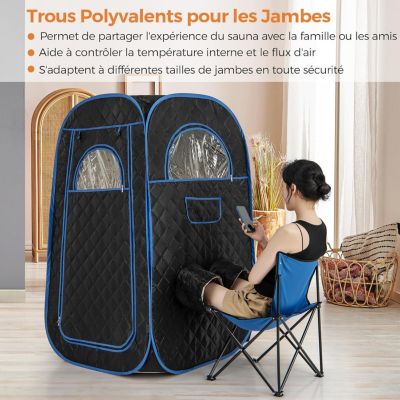 Sauna à Vapeur Portable pour 1 ou 2 Personnes,Générateur de Vapeur 1000W et de 3L,avec Chaise Pliable, Minuterie,Télécommande,Noir