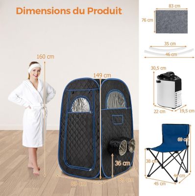 Sauna à Vapeur Portable pour 1 ou 2 Personnes,Générateur de Vapeur 1000W et de 3L,avec Chaise Pliable, Minuterie,Télécommande,Noir