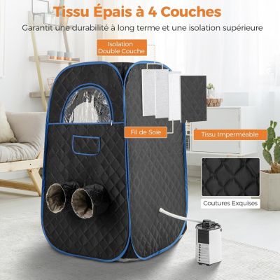 Sauna à Vapeur Portable pour 1 ou 2 Personnes,Générateur de Vapeur 1000W et de 3L,avec Chaise Pliable, Minuterie,Télécommande,Noir