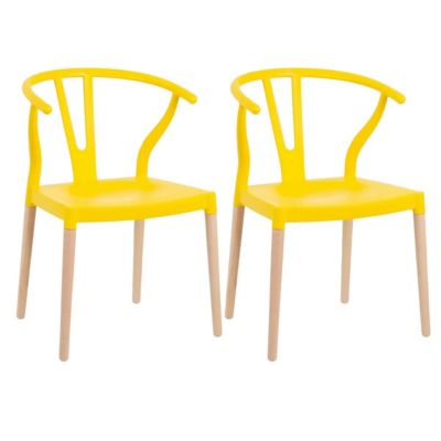 SCANDO - Lot de 2 Chaises Polypropylène Jaune Pied Bois