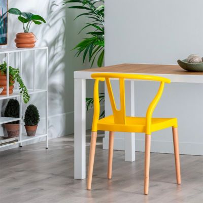 SCANDO - Lot de 2 Chaises Polypropylène Jaune Pied Bois