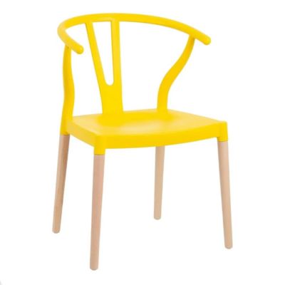 SCANDO - Lot de 2 Chaises Polypropylène Jaune Pied Bois