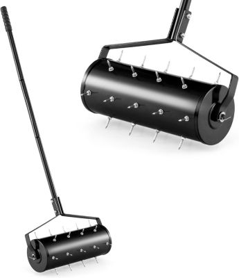 Scarificateur Manuel avec 27 Dents, avec Tambour Lesté, pour Gazon et Pelouse, Poignée Longue Confortable et Antidérapante
