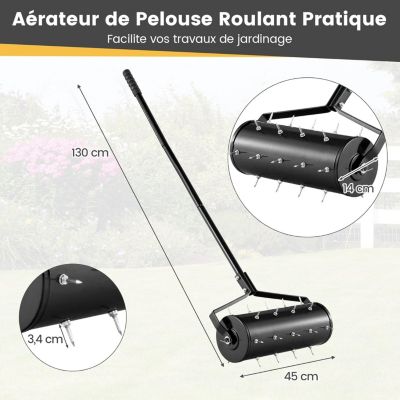 Scarificateur Manuel avec 27 Dents, avec Tambour Lesté, pour Gazon et Pelouse, Poignée Longue Confortable et Antidérapante