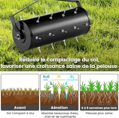 Scarificateur Manuel avec 27 Dents, avec Tambour Lesté, pour Gazon et Pelouse, Poignée Longue Confortable et Antidérapante