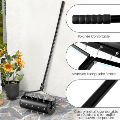Scarificateur Manuel avec 27 Dents, avec Tambour Lesté, pour Gazon et Pelouse, Poignée Longue Confortable et Antidérapante