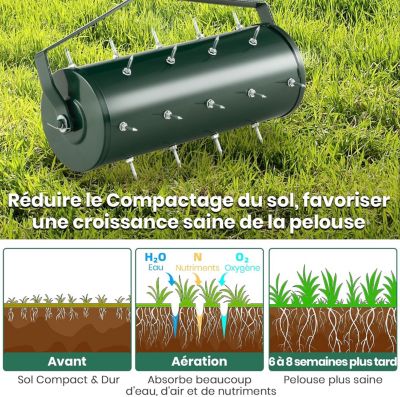 Scarificateur Manuel avec 27 Dents-Scarificateur à Main avec Tambour Lesté-Aérateur Métallique pour Gazo/Pelouse