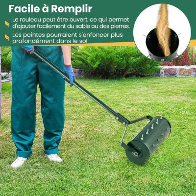Scarificateur Manuel avec 27 Dents-Scarificateur à Main avec Tambour Lesté-Aérateur Métallique pour Gazo/Pelouse