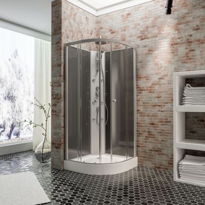 Schulte cabine de douche intégrale - 85x85x225 cm  - Portes coulissantes et jets de massage - Alu - Verre transparent