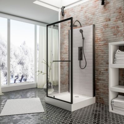 Schulte cabine de douche intégrale 90x90x215 cm - porte à pivot - montage réversible - verre de sécurite 5 mm  - noir - Jersey