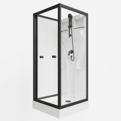 Schulte cabine de douche intégrale Juist - 80x80x190 cm - Portes coulissantes  - Noir - Verre transparent