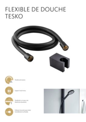 Schulte flexible de douche - L: 175 cm - anti-torsion - noir mat - pour douchette - Tesko