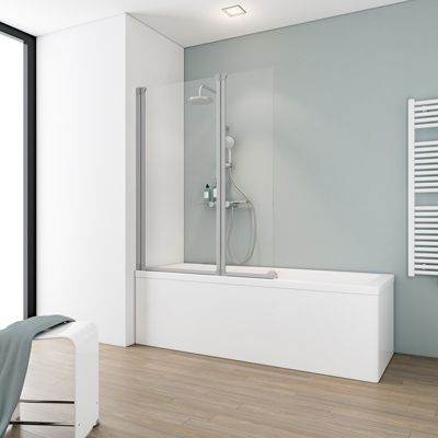 Schulte Pare-baignoire 104x130 cm - 2 Parois rabattables - Verre de sécurité transparent - Écran pivotant - Aluminium