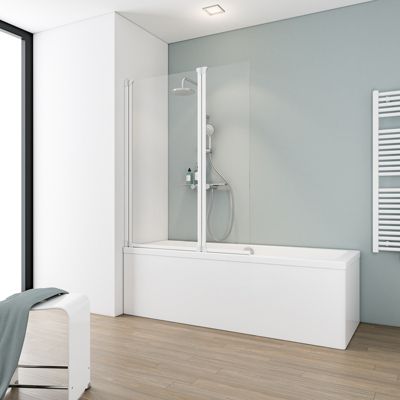 Schulte Pare-baignoire 104x130 cm - 2 Parois rabattables - Verre de sécurité transparent - Écran pivotant - Blanc