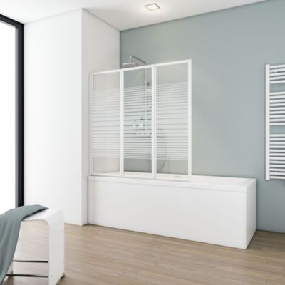 Schulte Pare-baignoire 127x120 cm  - Paroi pivotante à coller sans percer - Pliant - Verre transparent - Profil Blanc