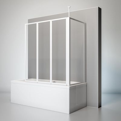 Schulte Pare-baignoire 129x140x70 cm - 3 Parois en verre de sécurité + Paroi latérale fixe - Écran pliant - Blanc