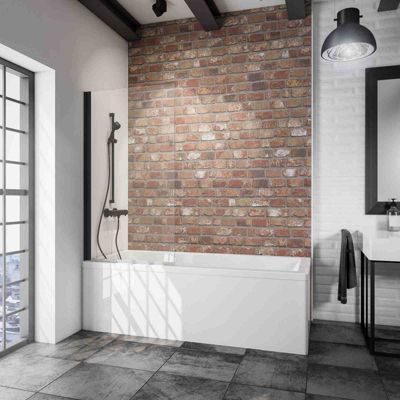Schulte Pare-baignoire 70x130 cm - Réversible - Écran pliant - Verre de Sécurité transparent 5 mm  - Profil Noir