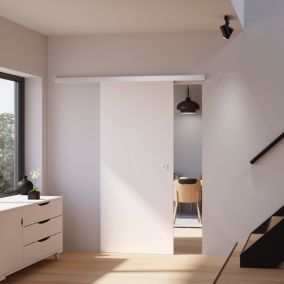 Schulte porte coulissante complète bois - 102x220cm - porte intérieure pleine - bois blanc - poignée ronde