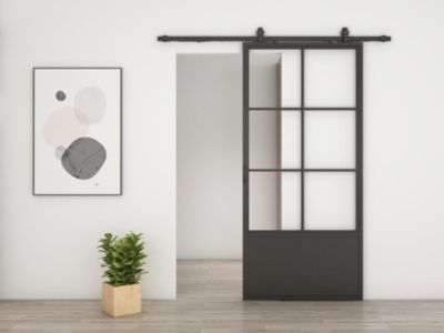 Schulte porte coulissante complète en verre 102x220cm - porte verrière Loftstyle - noir - double softclose