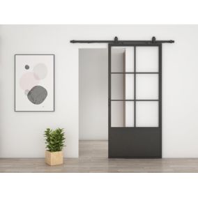 Schulte porte coulissante complète en verre 102x220cm - porte verrière Loftstyle - noir - double softclose