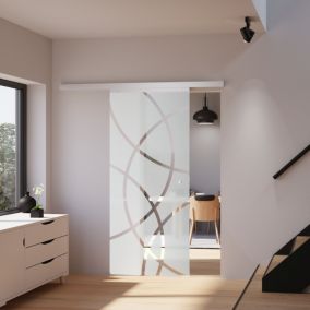 Schulte porte coulissante complète - verre - 88x203cm - décor cercles - poignée bouton +double amortisseur softclose