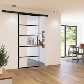 Schulte porte coulissante complète -  verre - 88x203cm - décor rayures noires - poignée barre - kit complet