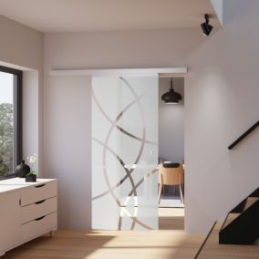 Schulte porte coulissante complète verre - 88x203cm -porte vitrée- décor cercles -poignée ronde + double softclose