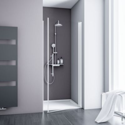 Schulte porte pivotante - 90x192 - réversible - anticalcaire - transparent - profilé blanc