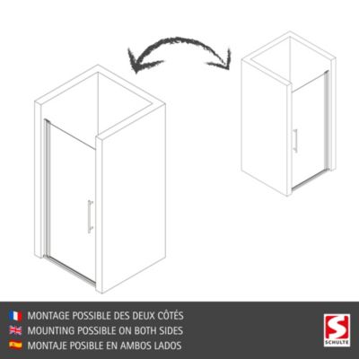 Schulte porte pivotante - 90x192 - réversible - anticalcaire - transparent - profilé blanc