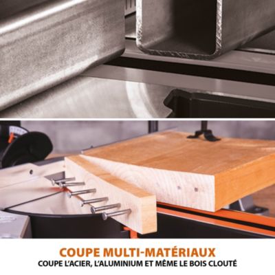 Evolution Power Tools - Scie à Onglet Mixte Multi-Matériaux R210CMS, 210 mm (230 V) & Lame Polyvalente en Carbure de Tungstène Rage, 210 mm Orange