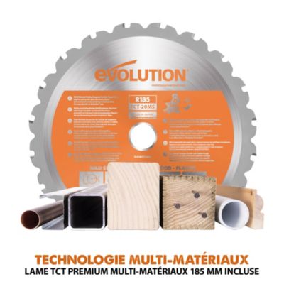 Scie à onglet sans fil Evolution R185SMS-LI 18V 185 mm (sans batterie)