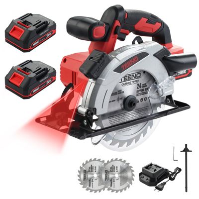 Scie circulaire sans fil 20 V 165 mm laser, 4000 RPM, 2 batteries 2,0 Ah, 2 lames