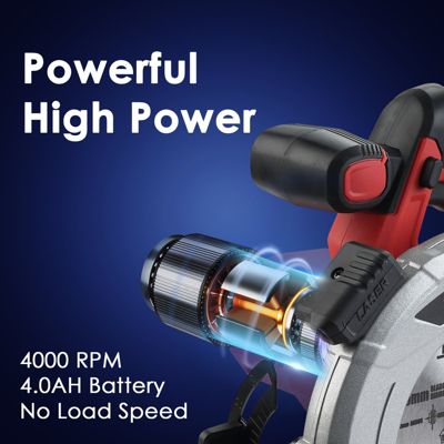 Scie circulaire sans fil 20 V 165 mm laser, 4000 RPM, 2 batteries 2,0 Ah, 2 lames