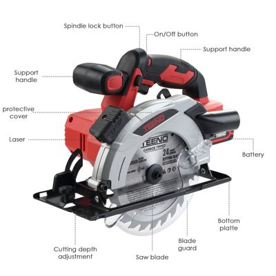 Scie circulaire sans fil 20 V 165 mm laser, 4000 RPM, 2 batteries 2,0 Ah, 2 lames