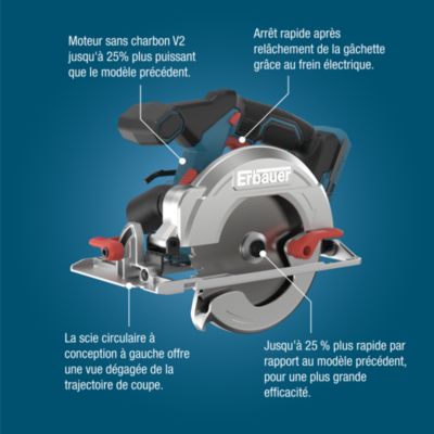Scie circulaire sans fil Erbauer ERI1085CSW 165mm 18V ( sans batterie)