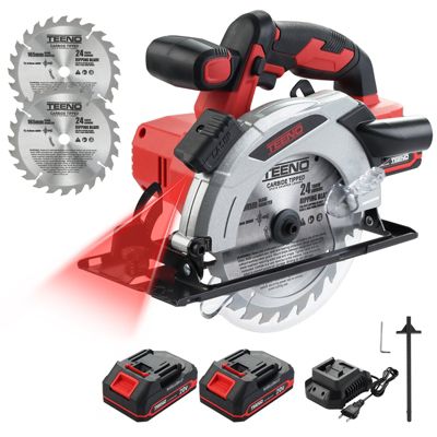 Scie circulaire sans fil laser 165 mm, 20 V, 4000 tr/min, 2 batteries 2,0 Ah, 2 lames incluses