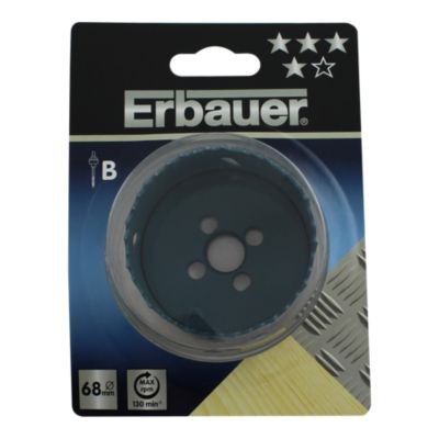 Scie cloche sans foret pilote Erbauer pour aluminium, acier doux, plaque de platre, plastique et bois Ø.68 mm