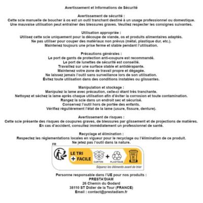 Scie Manuelle de Boucher à Os Pro avec Lame Inox L. 450 x 20 x pas 2,5 mm - Diamwood