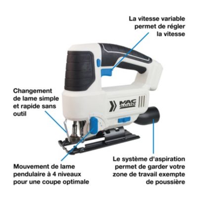 Scie sauteuse sans fil pendulaire Mac Allister Solo MJS18-Li 18V (sans batterie) + 1 scie sauteuse, 3 lames, 1 clé mâle