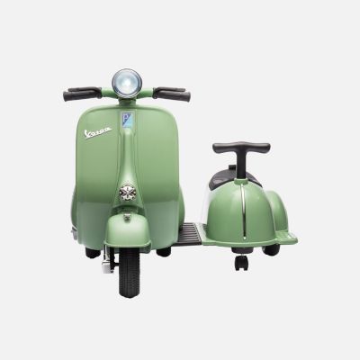 Scooter électrique enfant Vespa 12V vert. 1 place avec porteur