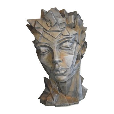 Sculpture de jardin visage Femme - style Cubique - Gris