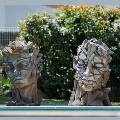 Sculpture de jardin visage Homme - style Cubique - Gris