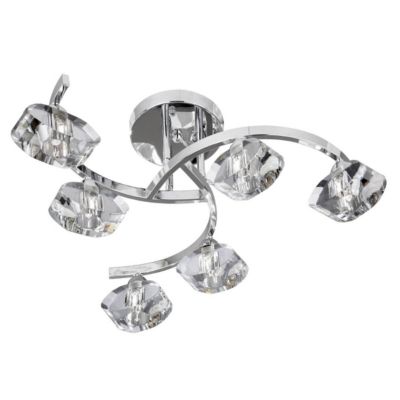 Searchlight Sculptured Ice - Plafonnier semi-affleurant à 6 bras, chrome et verre K9, G9