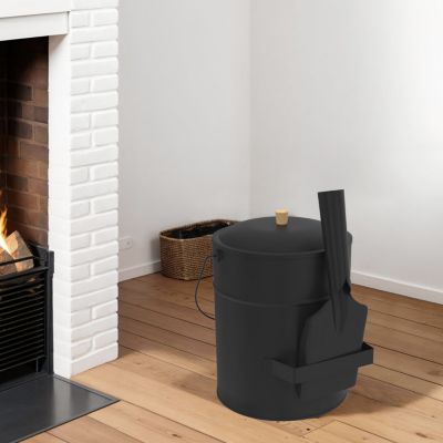 Seau à Cendres Avec Couvercle + Pelle & Balai – 6L, Idéal Pour Cheminée, Poêle à Bois Et Barbecue