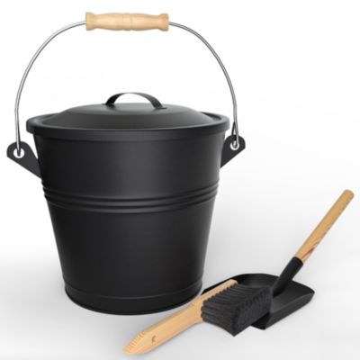 Seau à Cendres en Métal avec Couvercle Pelle et Balai à Main 5L Noir VOUNOT