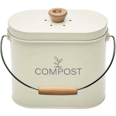 Seau à compost - GUILLOUARD - Ovale - Capacité 3L - Avec filtre à charbon - 11x24x20cm - Beige