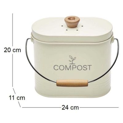 Seau à compost - GUILLOUARD - Ovale - Capacité 3L - Avec filtre à charbon - 11x24x20cm - Beige